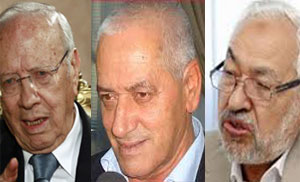 Béji Caïd Essebsi, Hassine Abassi et Rached Ghannouchi. 