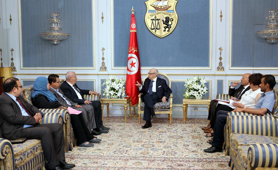 Béji Caïd Essebsi, recevant ce lundi une délégation de députés.