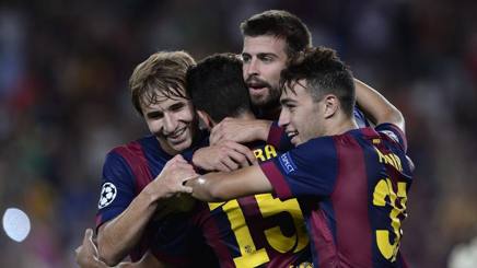 La joie de Gerarg Piqué, auteur du but de la victoire du FC Barcelone face à Apoel Nicosie