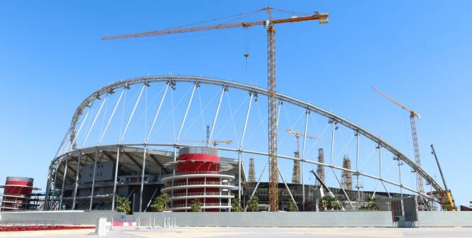 Un chantier de stade (Khalifa) pour la Coupe du monde 2022 au Qatar.