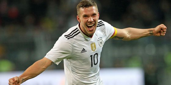 La joie de Podolski pour son dernier match avec l'Allemagne
